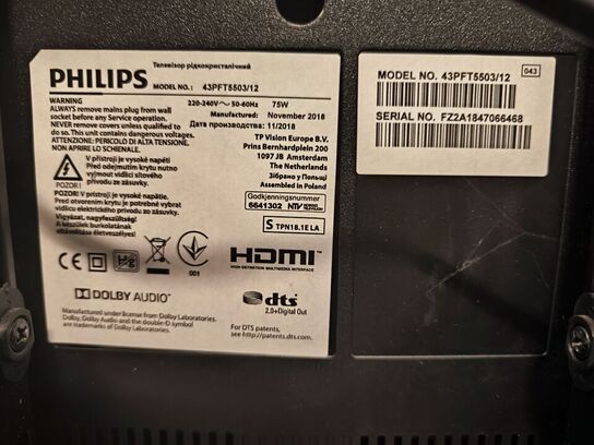 Fladskærms TV 43" PHILIPS 43PFT5503/12