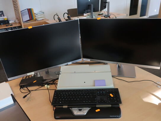 2 stk. HP EliteDisplay 27" skærme inkl. rollermouse & div. tilbehør