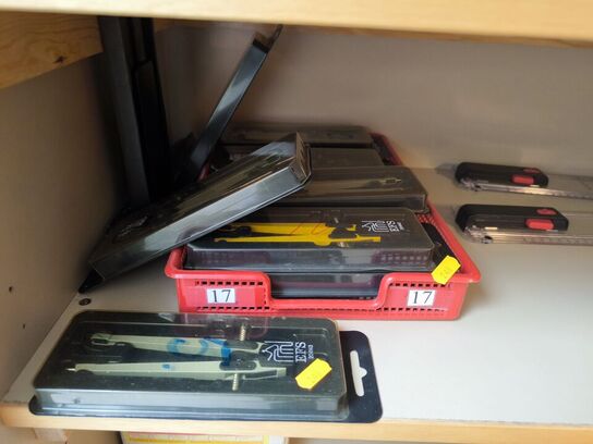 Div. linealer, passere, tegneudstyr m.v.