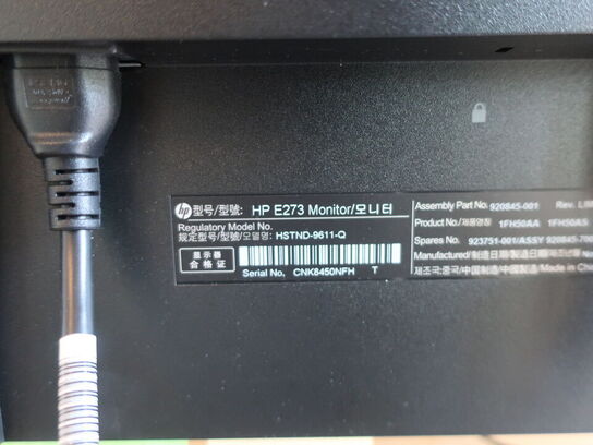 2 stk. HP EliteDisplay 27" skærme inkl. div. tilbehør