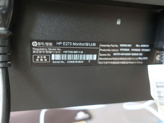 2 stk. HP EliteDisplay 27" skærme inkl. div. tilbehør