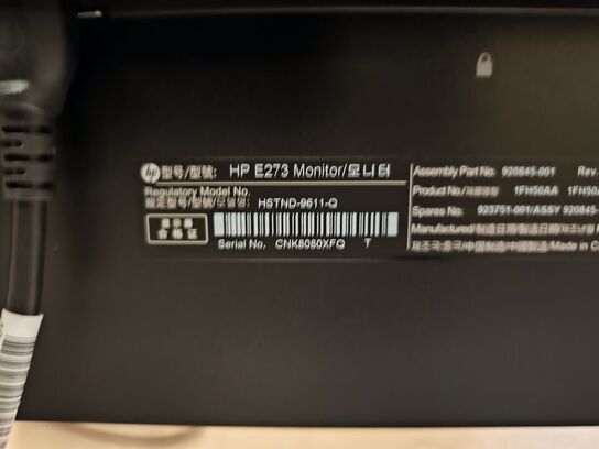 Skærm 27" HP EliteDisplay E273 IPS