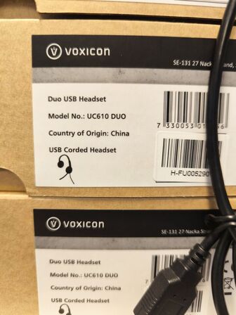 4 stk. VOXICON UC610 DUO headset (ubrugt)