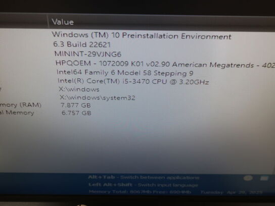 HP Desktop | Intel i5-3470 | 8 GB | 480 GB SSD | HP 23" skærm