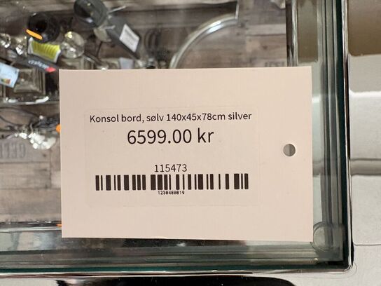 Konsol bord i sølv/glas 140x45x78 cm