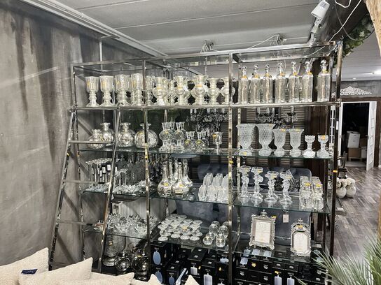 Reol i aluminium m. Glas hylder 220x45x226 cm