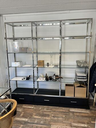 Reol i aluminium m. Glas hylder 220x45x226 cm