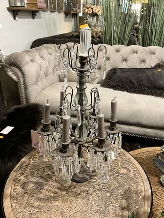 Lysestage m. glaskrystaller