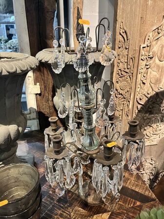 Lysestage m. glaskrystaller