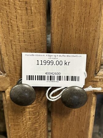 Vitrine skab m. 4 låger og skuffer 80x220x45 cm.