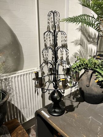 Lysestage m. glaskrystaller