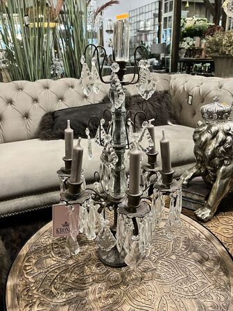 Lysestage m. glaskrystaller