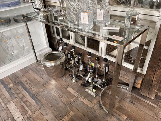 Konsol bord i sølv/glas 140x45x78 cm