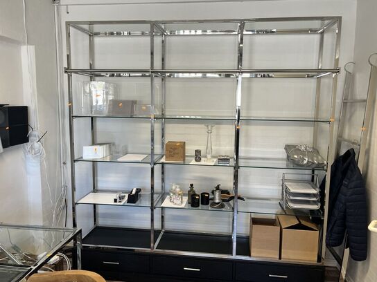 Reol i aluminium m. Glas hylder 220x45x226 cm