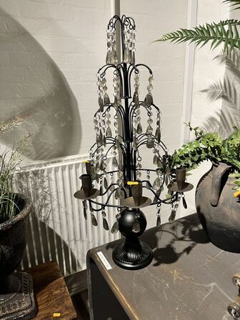 Lysestage m. glaskrystaller