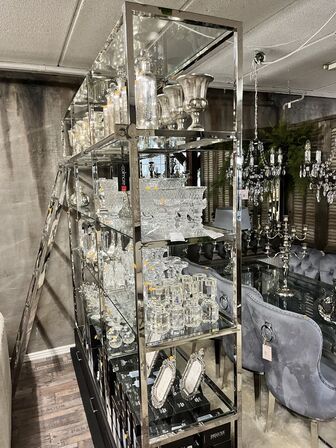 Reol i aluminium m. Glas hylder 220x45x226 cm