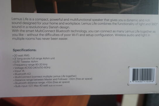 Bluetooth-højtaler LEMUS LIFE med indbygget pendel/bordlampe og holder