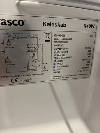 bord Køleskab WASCO K40W + sækkevogn