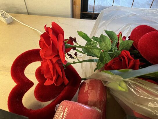 Mix bl.a. display stativ til smykker, 2 Lanterner, 2 x rød løber