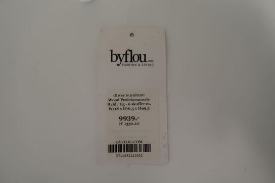 Puslekommode OLIVER FURNITURE Wood Hvid / Eg - 6 skuffer