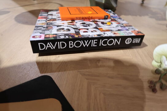 Vase med kunstige blomster samt 2 stk. bøger