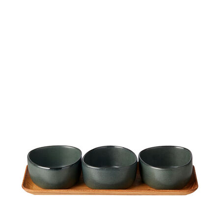 3 pk. RAW northern green skåle med teak træ bakke