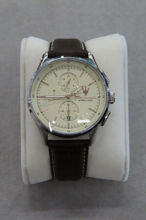 Maserati 42MM Chronograph med Beige Skive og Brun Rem
