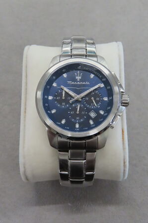 Maseratisk Chronograf 44mm Blå Urskive og Stållænke