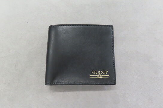 Gucci Sort Læderpung Med Møntlomme og Guldlogo