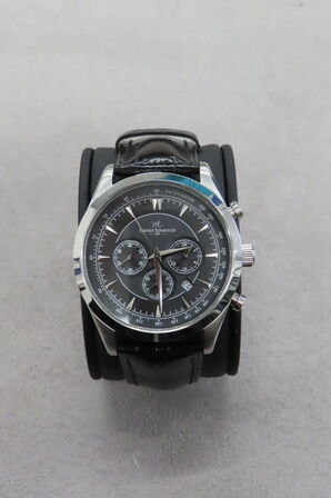 Herreur Henry Edwards Med Sort Læderrem og Tachymeter