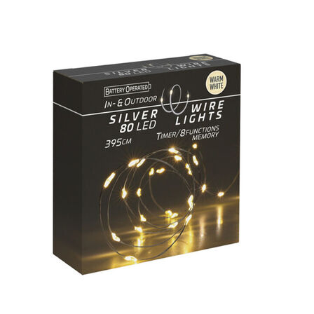 8 pk. Lyskæde ude & inde 80 led varm hvid 39,5 cm