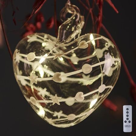3 pk. Sirius Sweet Christmas glas hjerte - Ø8 cm. med 5 LED
