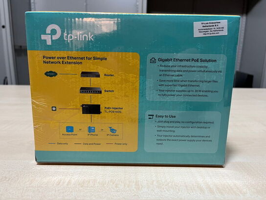 2 stk. PoE, Tp-link Gigabit PoE+ og PoE Injector