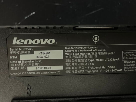 2 stk. 24" monitor, LENOVO LT2323pwA