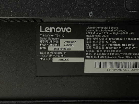 2 stk. 24" monitor, LENOVO T241-10
