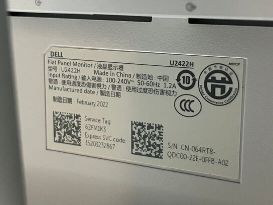 2 stk. 24" monitor, DELL U2422H