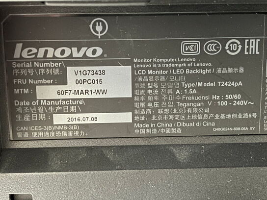 2 stk. 24" monitor, LENOVO T242pA