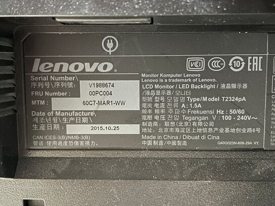 2 stk. 23" monitor, LENOVO T2324pA