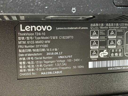 2 stk. 24" monitor, LENOVO T241-10
