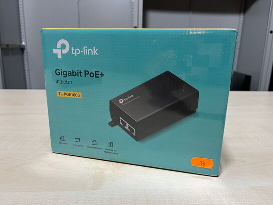 2 stk. PoE, Tp-link Gigabit PoE+ og PoE Injector