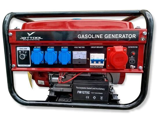 Generator med 6,5 hk benzin motor og elstart.