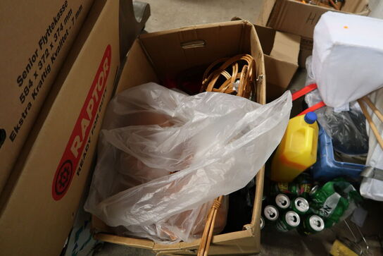 Div. Kasser med udklædningstøj, fodtøj m.m.