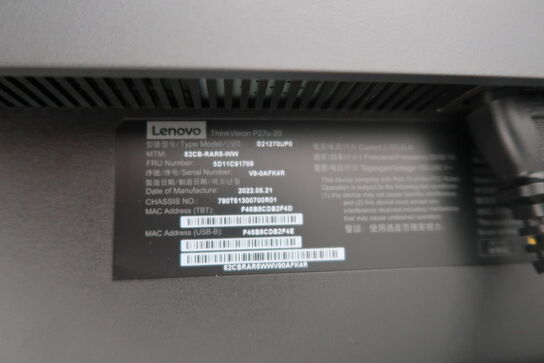 Computerskærm LENOVO ThinkVision P27u-20, computer LENOVO ThinkStation