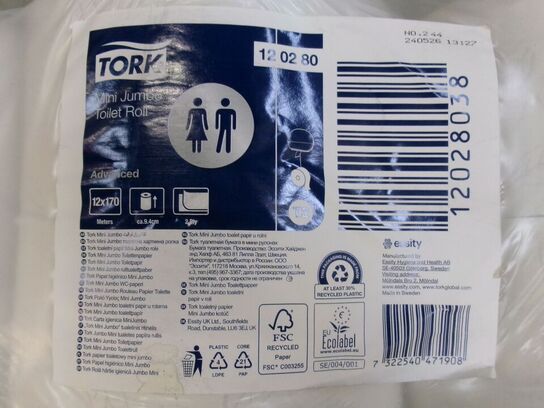 12 ruller toiletpapir t/dispenser, T2 TORK Mini Jumbo