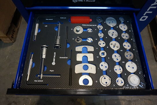 Metallo Værktøjsvogn XXL med værktøj og 8 skuffer og sideskab 