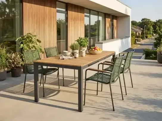 Havemøbelsæt med teak bord og stole ( bord og 4 stole )