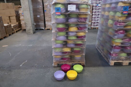 192 stk. 910/22 Skål Anka gul, vårgrøn, pastelviolet, pink blank Ø 22 H 9 cm