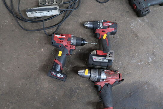 3 stk. akku håndværktøj MILWAUKEE M12 FPD med 2 stk. batterier m.fl.