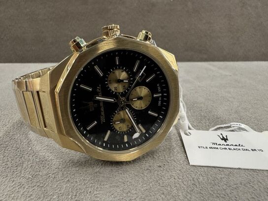 Armbåndsur MASERATI STILE 45 MM CHR BLACK DIAL BR YG