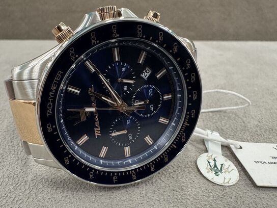 Armbåndsur MASERATI SFIDA 44 MM CHR BLUE DIAL BR SS+RG